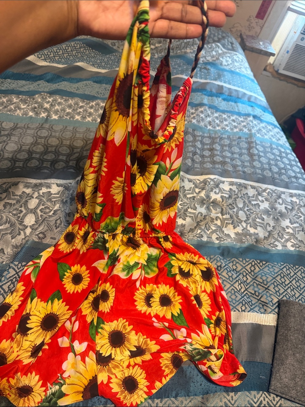 Women Red Sunflower Print One-Piece Romper